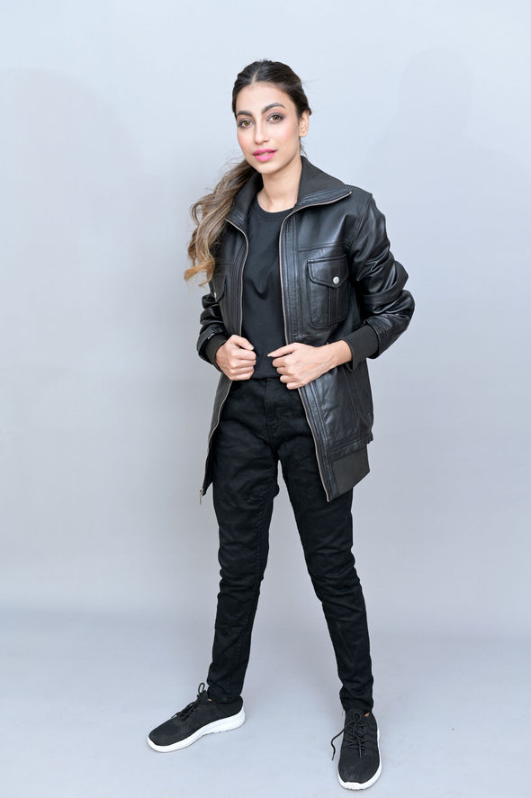 Black Biker Leather Jacket - Women