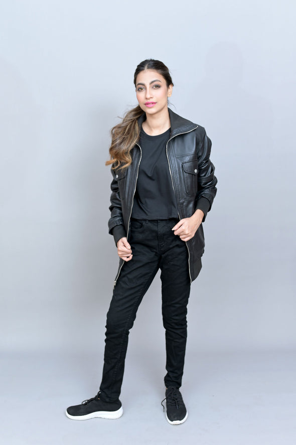 Black Biker Leather Jacket - Women