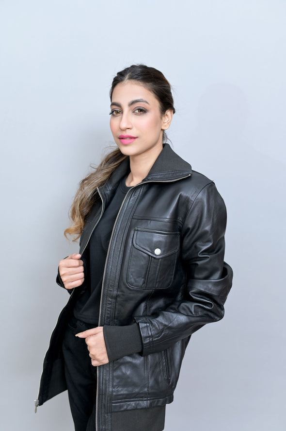 Black Biker Leather Jacket - Women