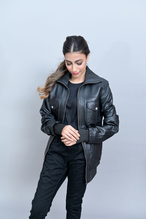 Black Biker Leather Jacket - Women