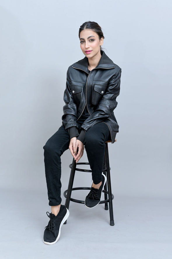 Black Biker Leather Jacket - Women