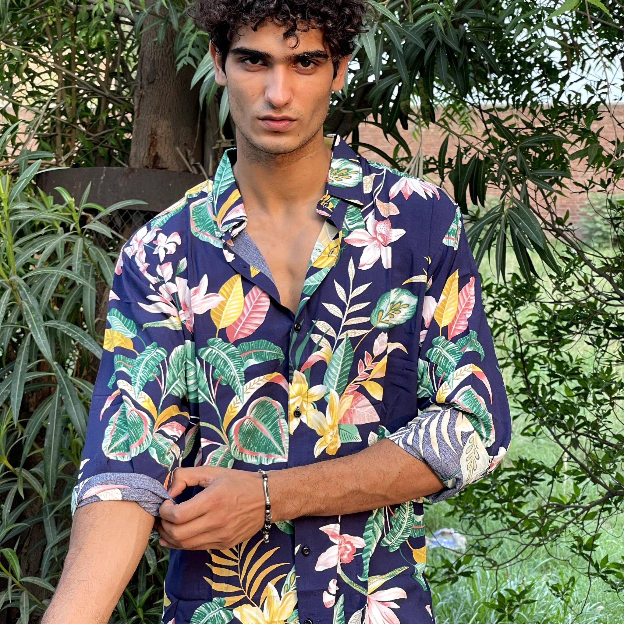 Floral Print Shirt - Navy Blue