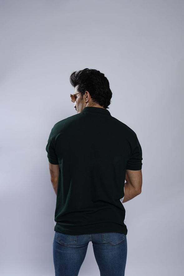 Bottle Green Pique Stripe Shirt