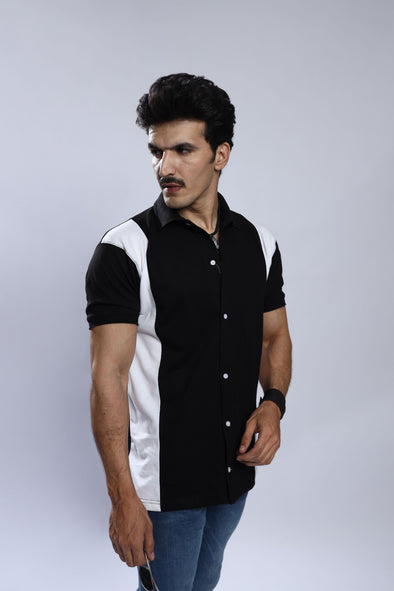 Black Pique Stripe Shirt