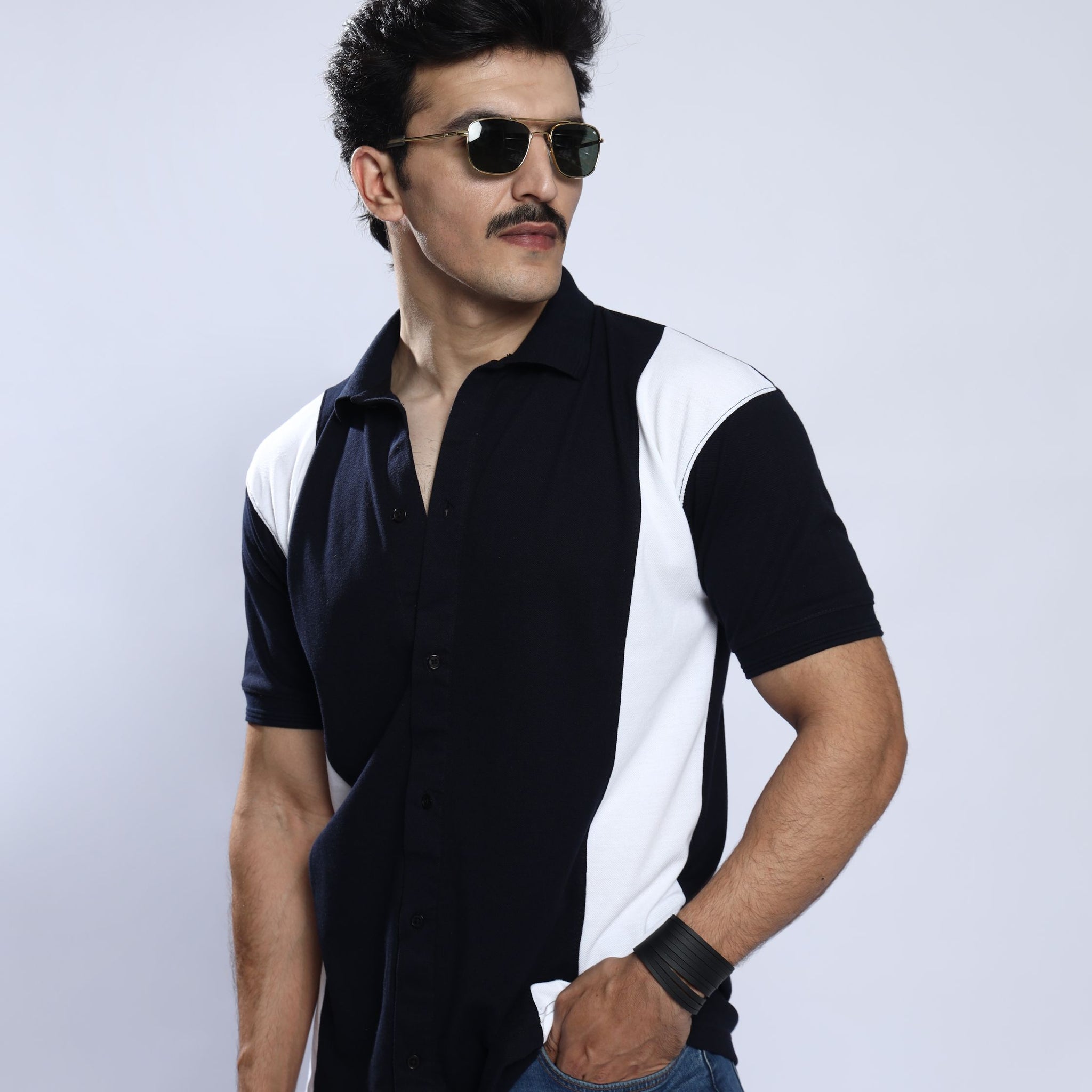 Navy Blue Pique Stripe Shirt