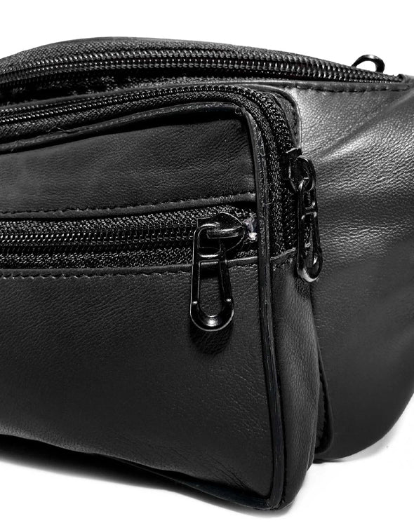 Cross Body Leather Bag - Black