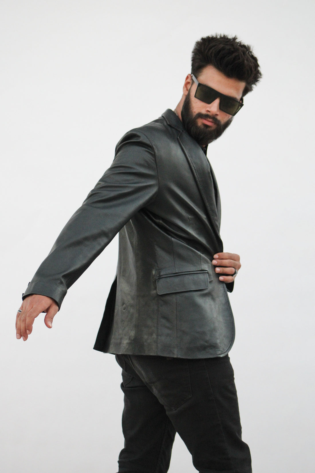 Black Classic Leather Coat - Men