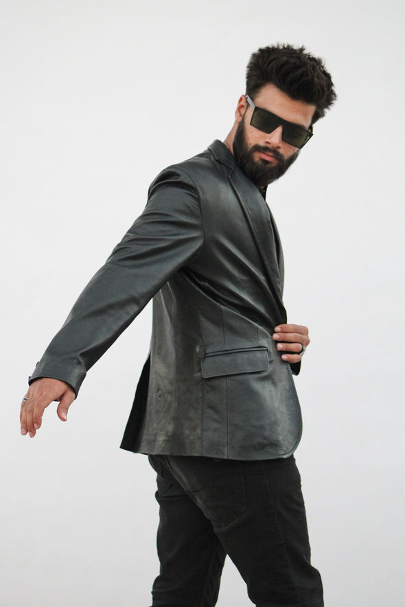 Black Classic Leather Coat - Men