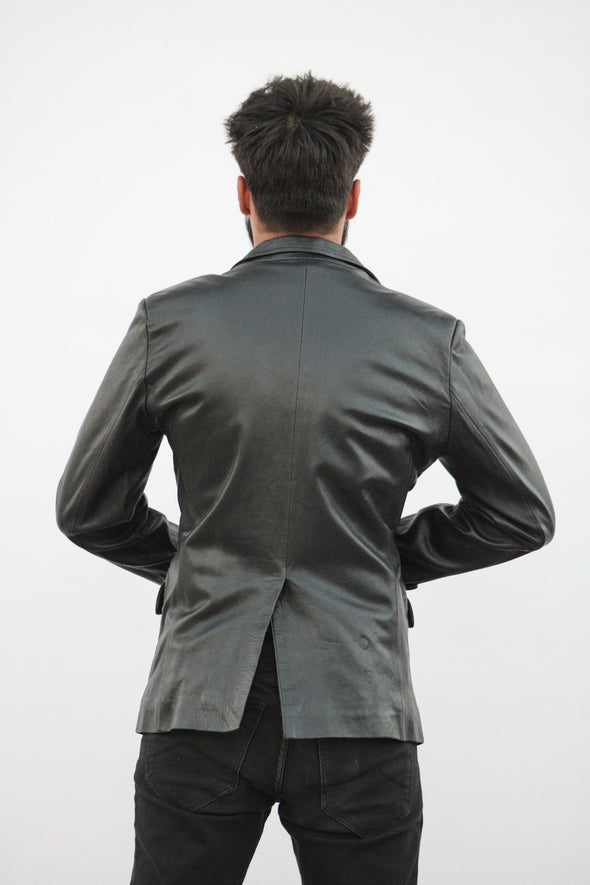 Black Classic Leather Coat - Men