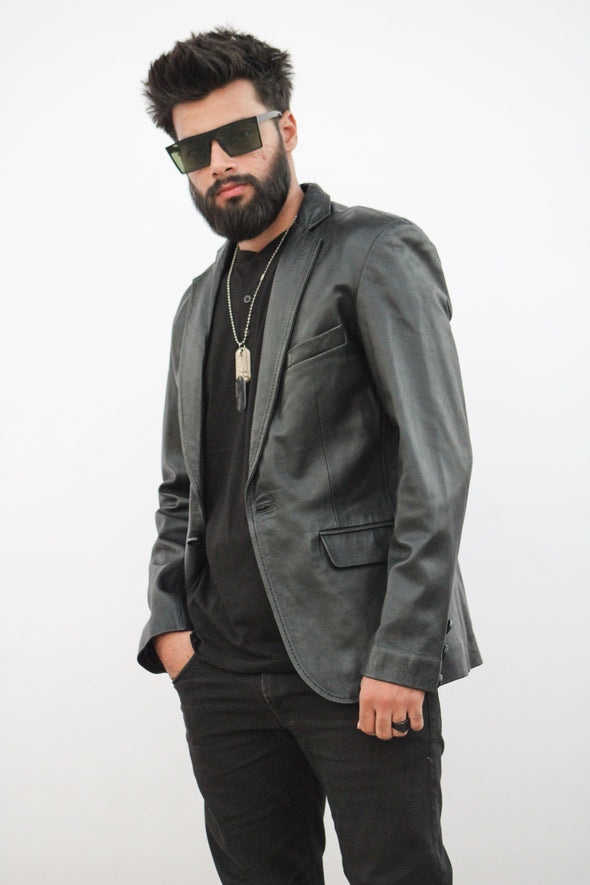 Black Classic Leather Coat - Men