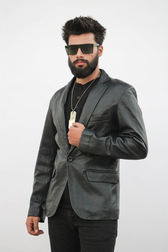 Black Classic Leather Coat - Men