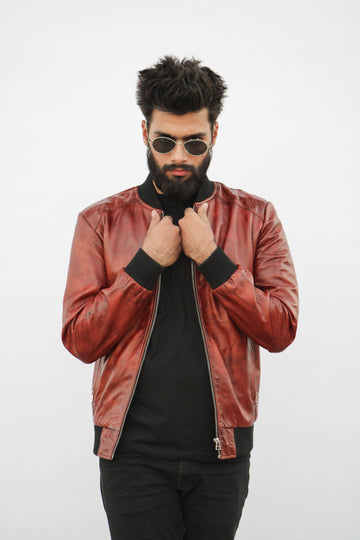 Brown Bomber Leather Jacket - Men