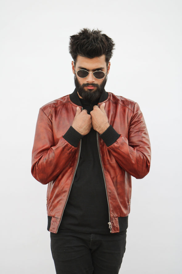 Brown Bomber Leather Jacket - Men