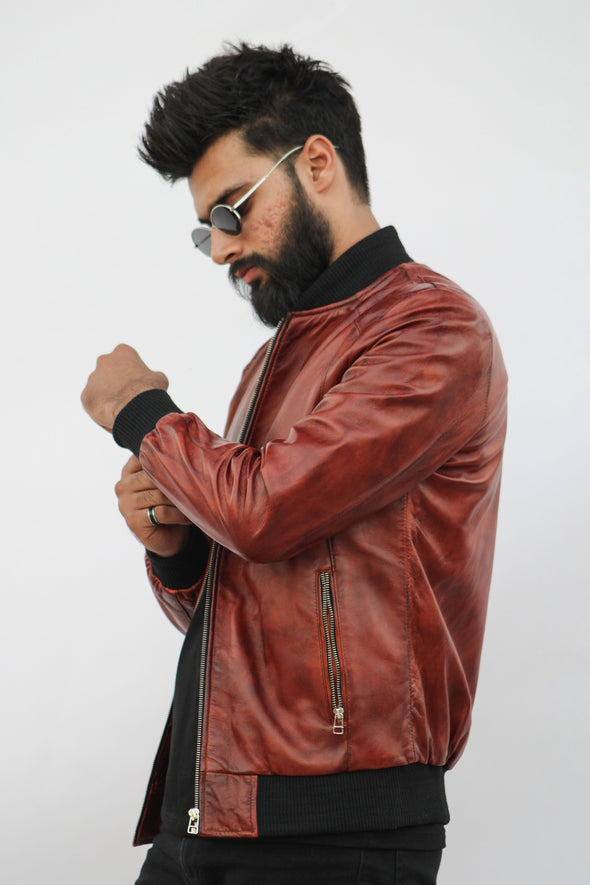 Brown Bomber Leather Jacket - Men