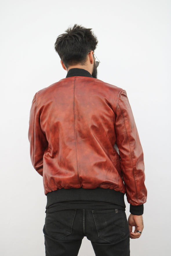 Brown Bomber Leather Jacket - Men