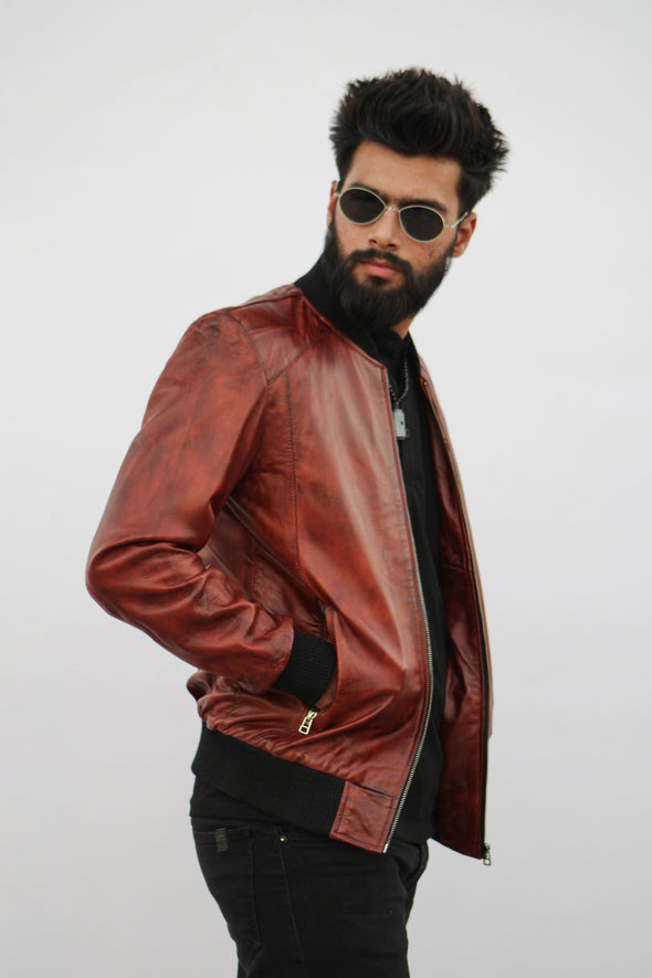 Brown Bomber Leather Jacket - Men
