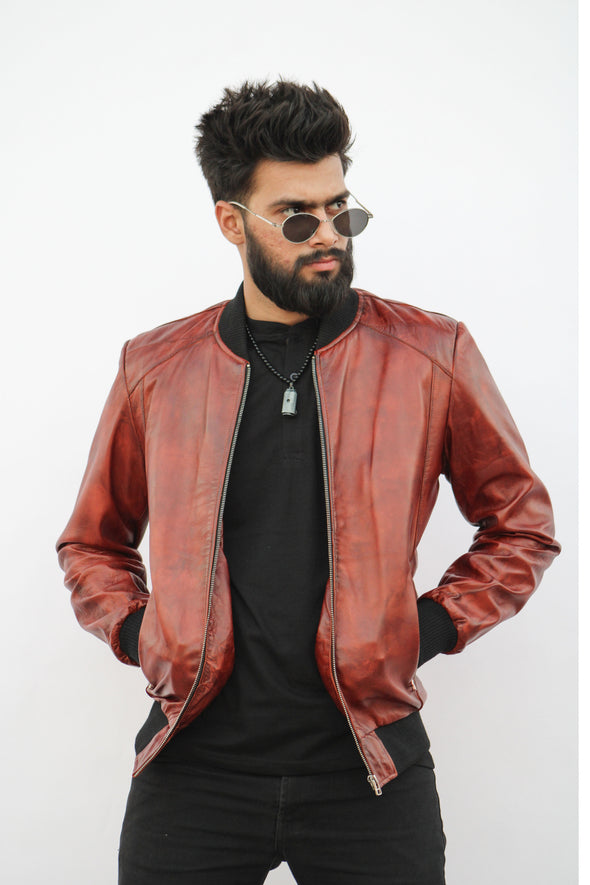 Brown Bomber Leather Jacket - Men