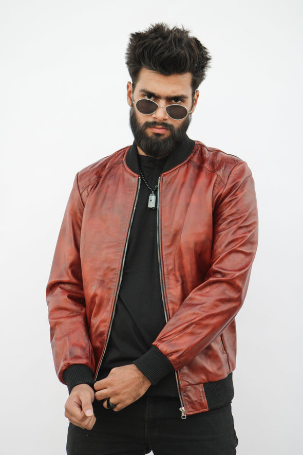 Brown Bomber Leather Jacket - Men
