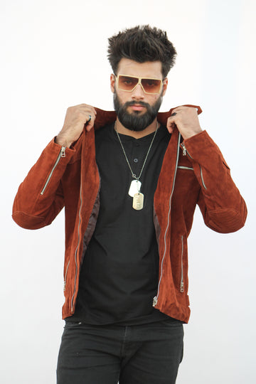 Classic Brown Suede Leather Jacket - Men