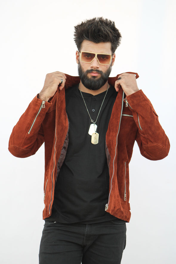 Classic Brown Suede Leather Jacket - Men