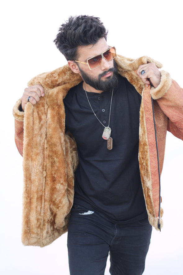 Rocky Brown Fur Leather Jacket - Men