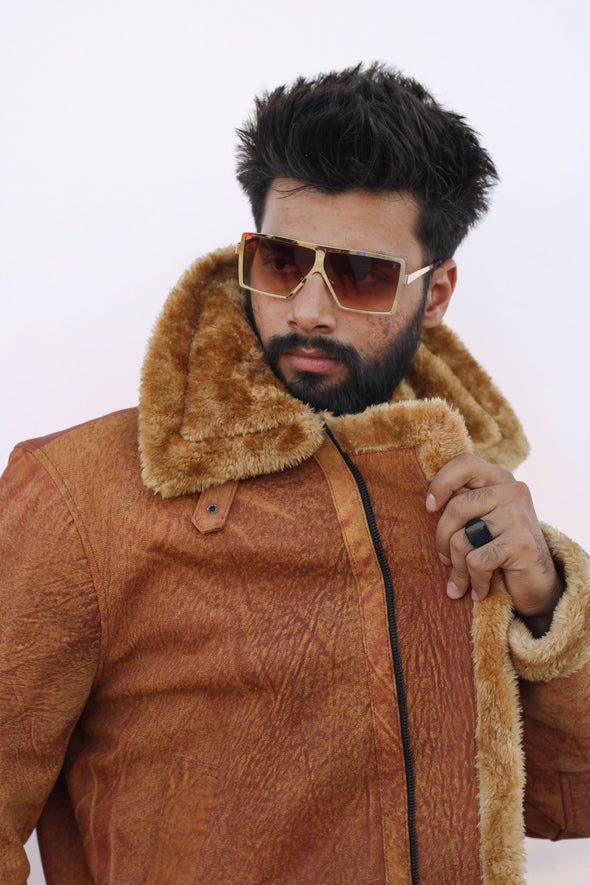 Rocky Brown Fur Leather Jacket - Men