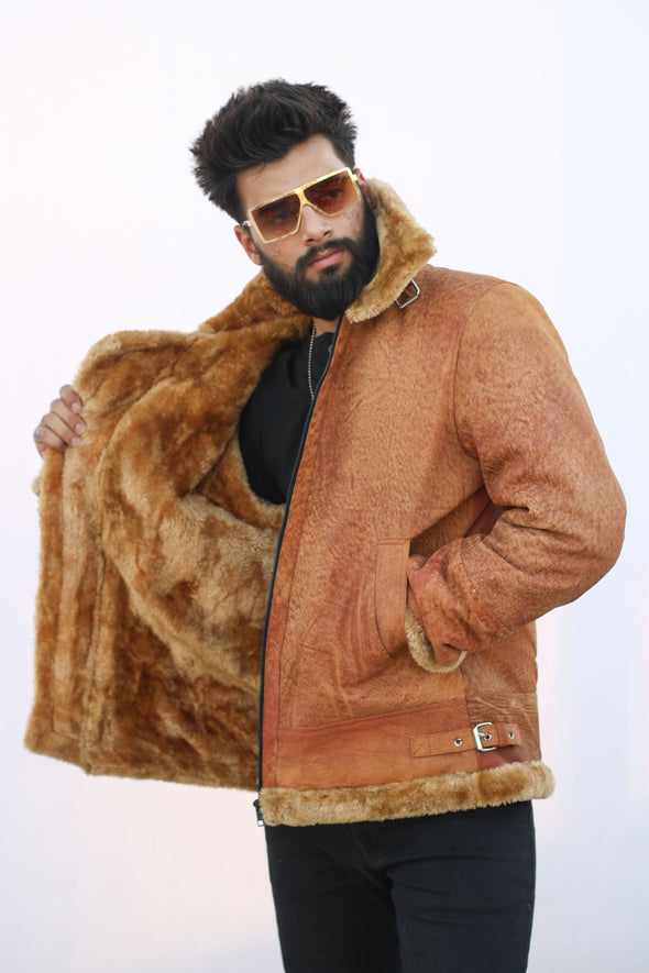 Rocky Brown Fur Leather Jacket - Men