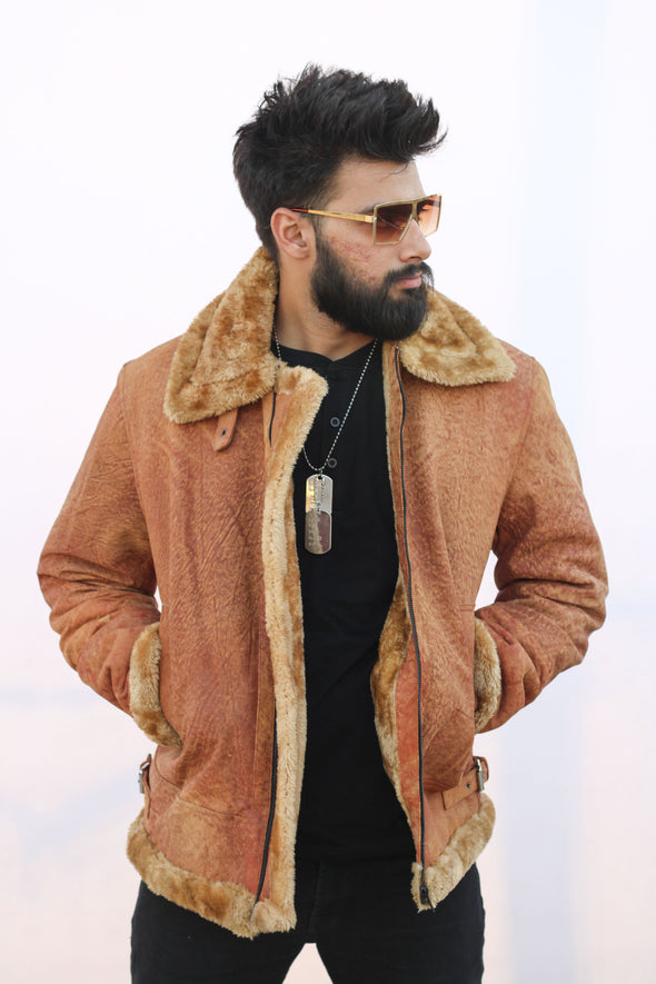 Rocky Brown Fur Leather Jacket - Men