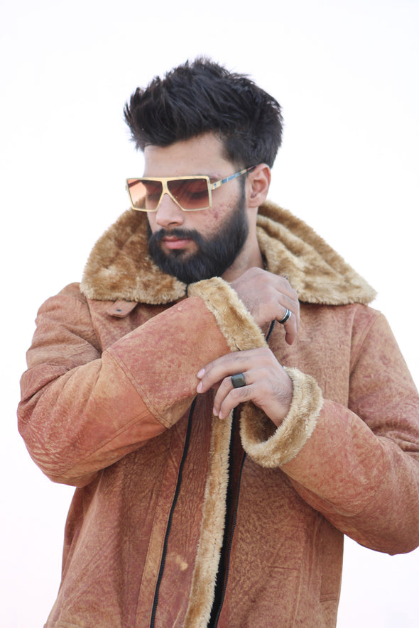 Rocky Brown Fur Leather Jacket - Men