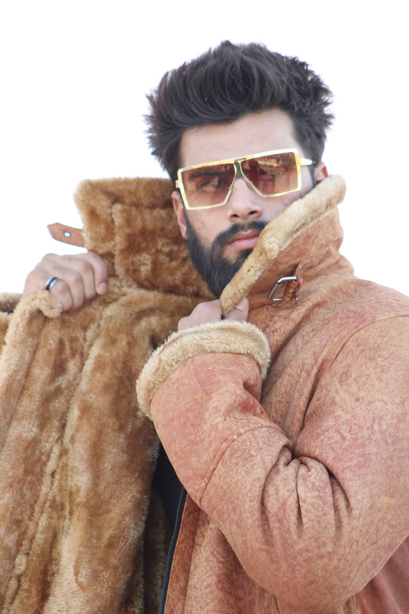 Rocky Brown Fur Leather Jacket - Men