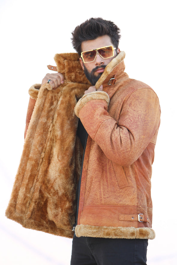 Rocky Brown Fur Leather Jacket - Men
